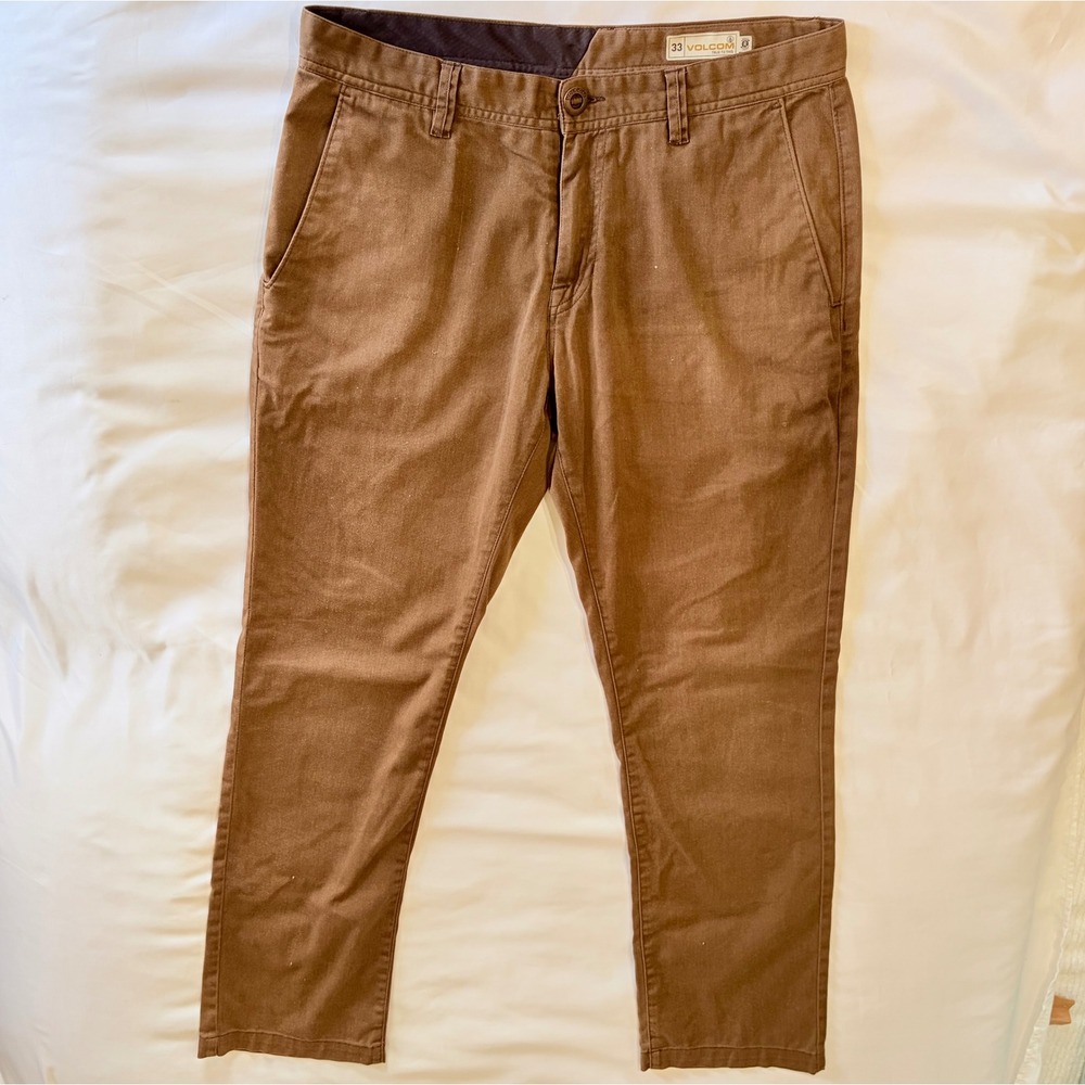Volcom Frickin Modern Fit Chino Pants Mens 33 Brown Cotton Twill Skateboard